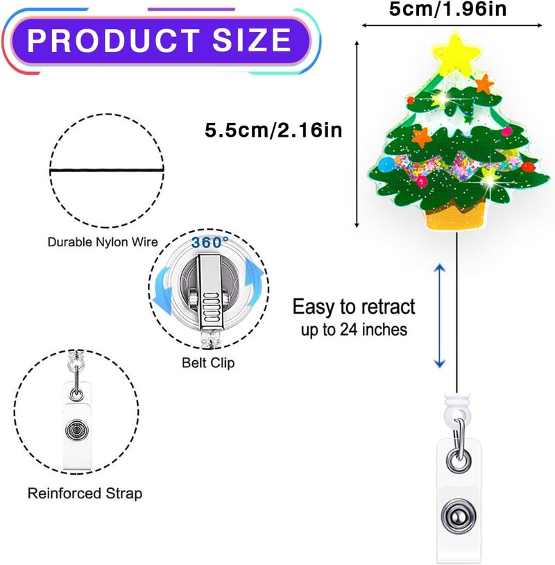 LEBEIGHT Christmas Tree Shaker Badge Reel Retractable for Nurse Nursing RN CNA Doctor Medical Worker & Teacher | Funny Nurse Gifts Holiday ID Badge Holder with Alligator Clip & 24” Durable Nylon Cord | Acrylic - Image 2